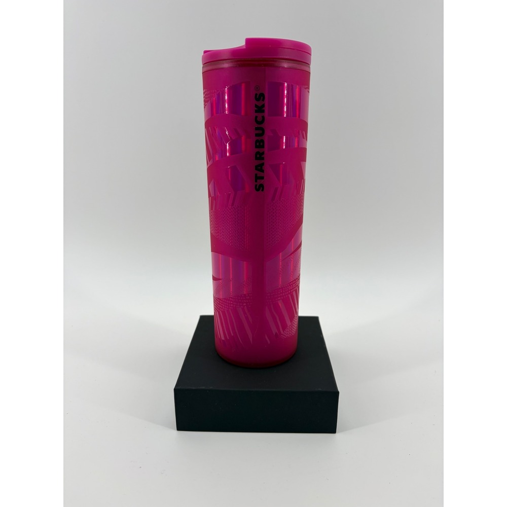 Starbucks Travel Tumbler Unisex 16oz Hot Pink Geometric Textured Reusable Mug